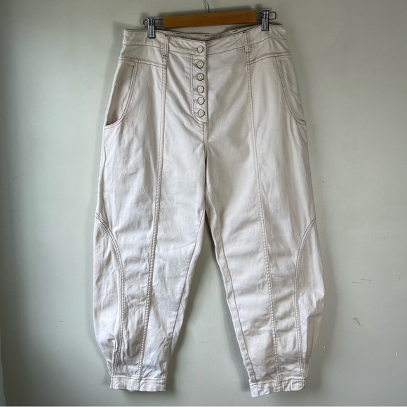 ULLA JOHNSON Women's Brodie Jeans Tapered Ankle Off White Ivory Size 10 Ballon - Picture 6 of 16